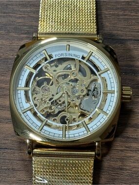 Gold Skeleton Mesh Band Men's Watch
